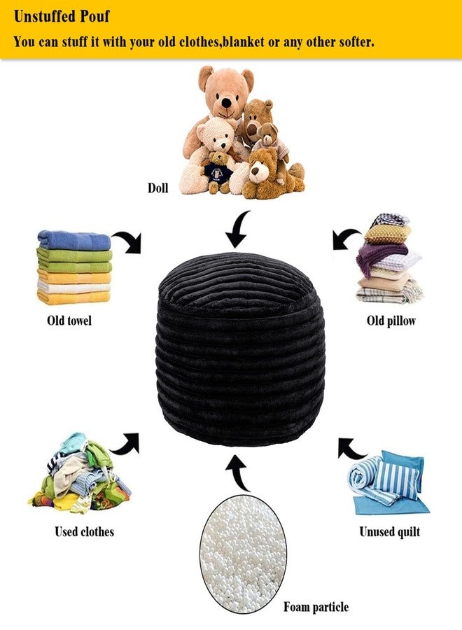 Asuprui Pouf Ottoman Unstuffed Ottoman Foot Rest Floor Pouf 20x20x12 Inches Round Bean Bag Chair Foldable Floor Chair Storage for Living Room Bedroom Black Stripe - Image 3