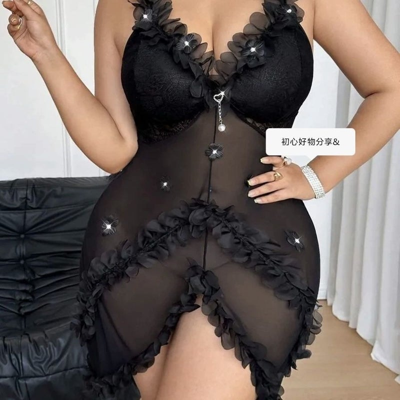 Lace Trimmed Sleepwear with Mesh Panels for Women