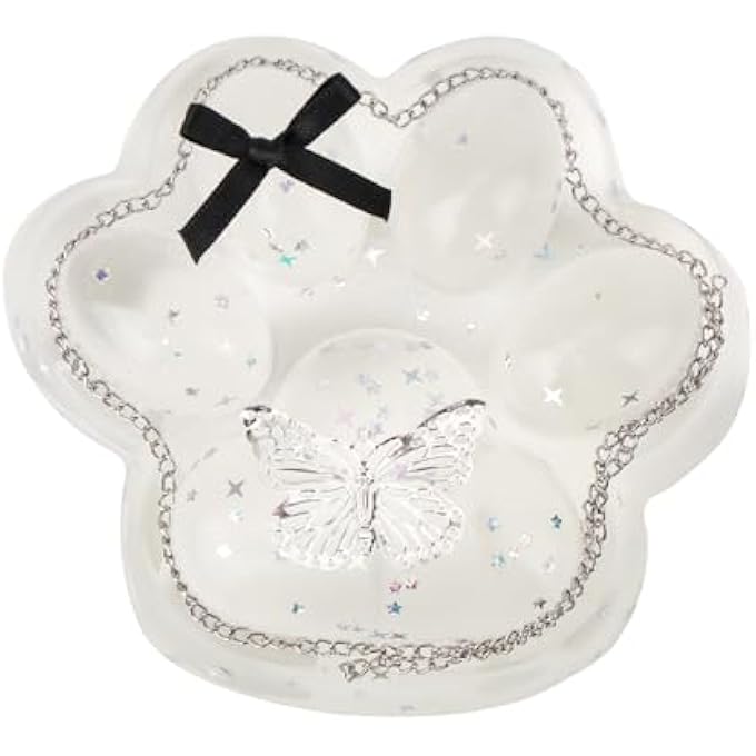 lasuroa Cat Paw Squeeze Toy, Glittering Soft Large Jelly Kitten Paw with Bow Cute Stress Toy Fidget for Kids Adults School Office (Transparent) - Image 1