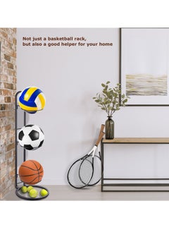 Generic Basketball Ball Storage Rack, 3 Tier Cube Ball Storage Holder, Freestanding Garage Sports Equipment Organizer Innovative Indoor Removable Vertical Display Stand for Volleyball Football Basketball  - Image 2