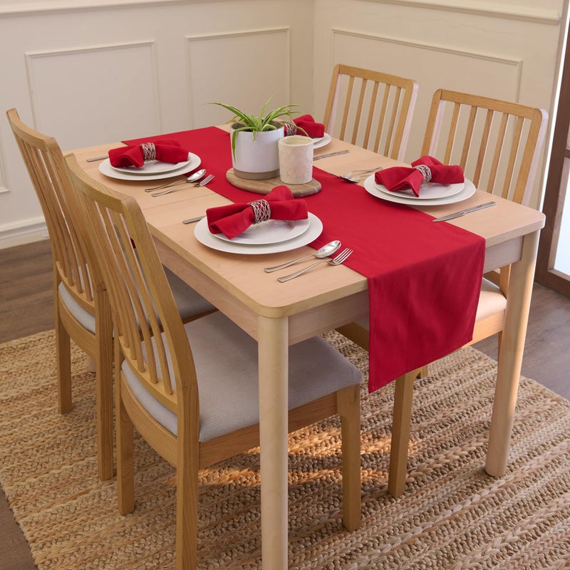 Encasa XO Table Runner 13x104 in Long | Cotton Canvas Fabric | Deep Red Solid Color | for Dining Table Fall Decoration, Holiday & Christmas Festivals - Machine Washable - Image 2