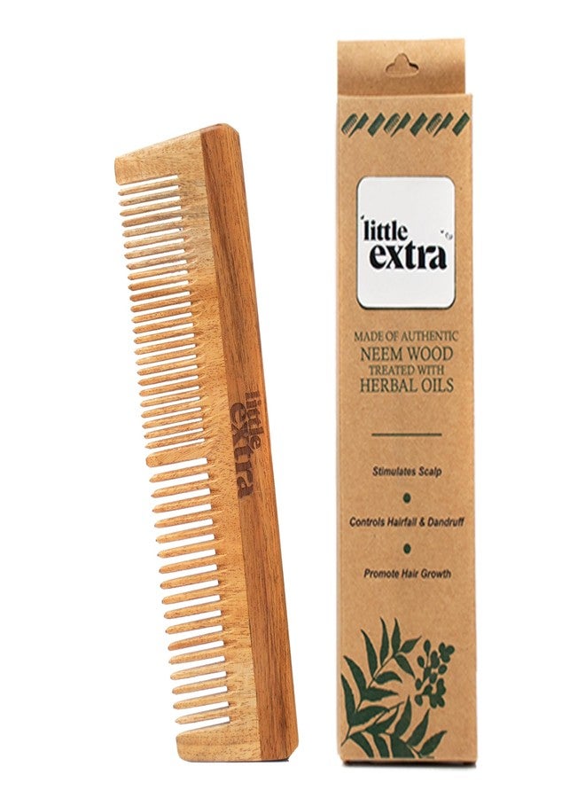 Little Extra Neem Wood Comb for Hair - Handmade, Natural, Soaked in Neem Oil - Dual Tooth, Fine and Wide Teeth - Image 1