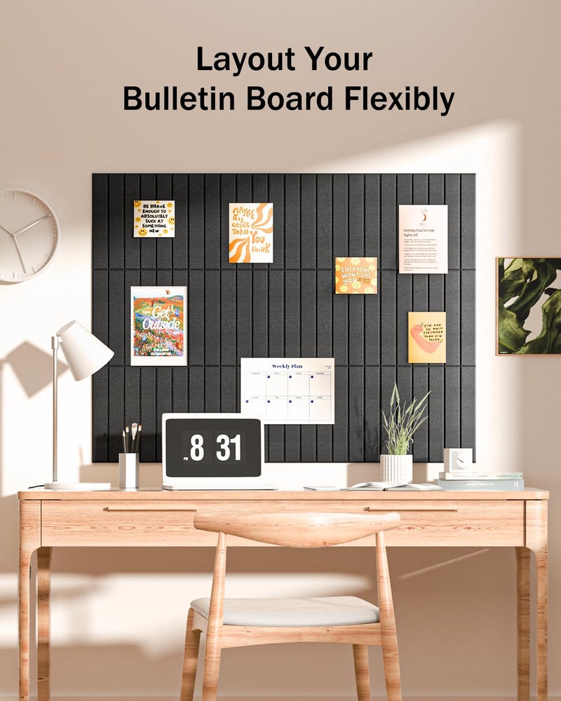 Woovio Large Cork Board, 48" X 36" Bulletin Board, 12 Pack Felt Pin Boards Cork Boards for Walls Office Home Decor, Classroom with 60 Safe Removable Adhesive Tabs Black - Image 2
