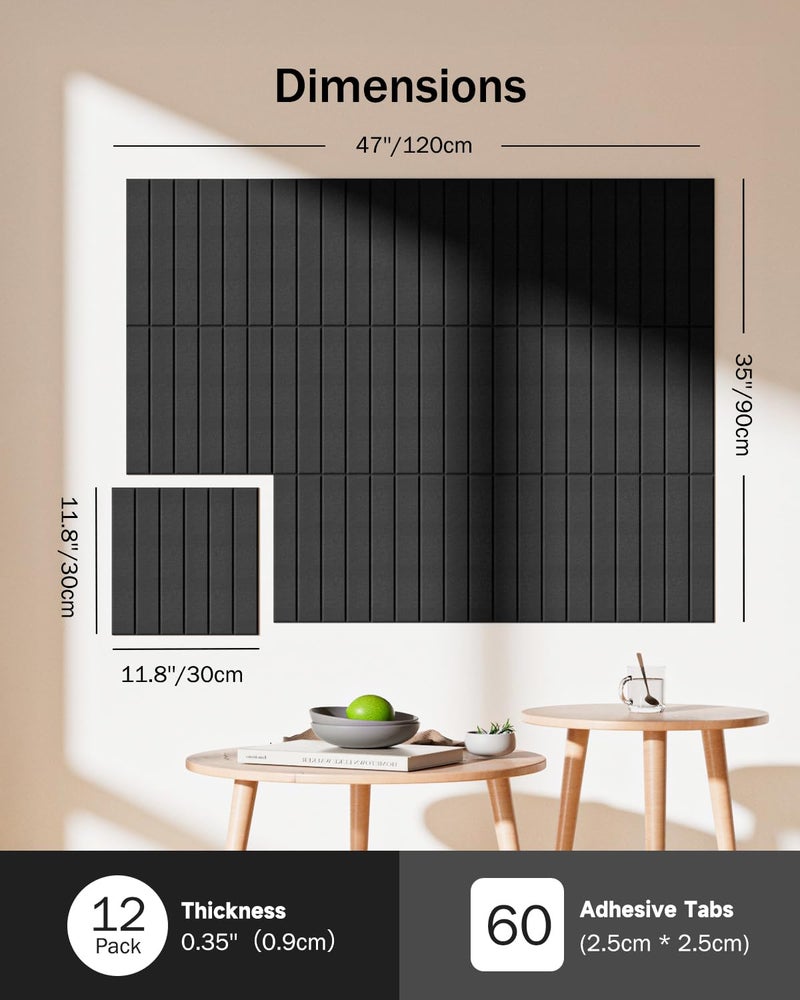 Woovio Large Cork Board, 48" X 36" Bulletin Board, 12 Pack Felt Pin Boards Cork Boards for Walls Office Home Decor, Classroom with 60 Safe Removable Adhesive Tabs Black - Image 3