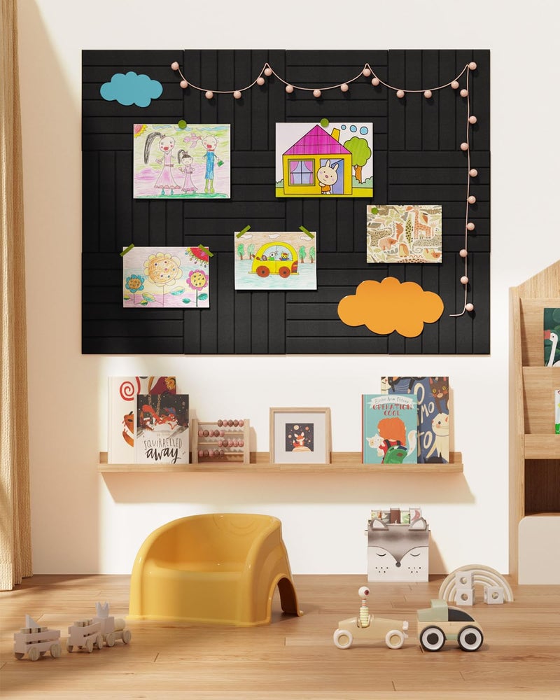 Woovio Large Cork Board, 48" X 36" Bulletin Board, 12 Pack Felt Pin Boards Cork Boards for Walls Office Home Decor, Classroom with 60 Safe Removable Adhesive Tabs Black - Image 5