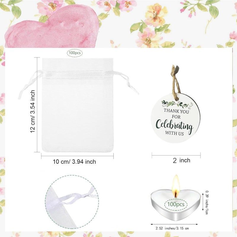 LINSHDA 100 Sets Wedding Gifts for Guests Heart Shaped Candles Mini in Organza Bags with Thank You Cards, Party Favors for Bridal Shower, Birthday Party, Wedding Anniversary, Baby Shower Decorations - Image 2
