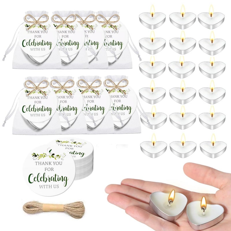 LINSHDA 100 Sets Wedding Gifts for Guests Heart Shaped Candles Mini in Organza Bags with Thank You Cards, Party Favors for Bridal Shower, Birthday Party, Wedding Anniversary, Baby Shower Decorations - Image 1