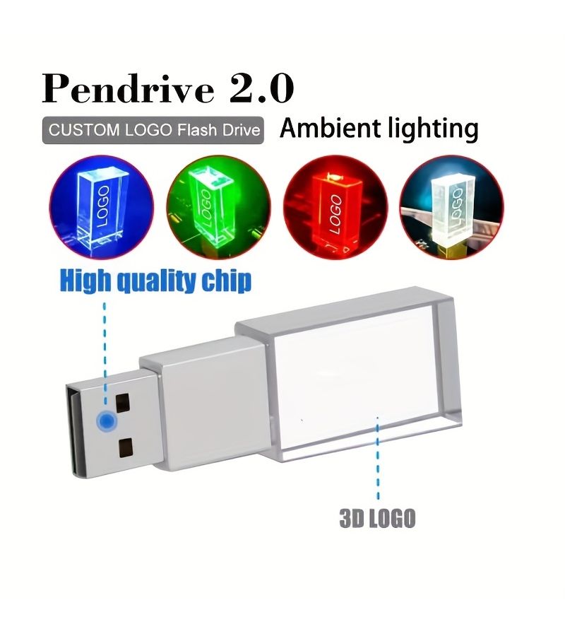 5Pcs Crystal USB Flash Drive 64GB 3D Printing Custom Logo Black White LED Clear Glass Wedding Gift Business Memory Stick - Image 2