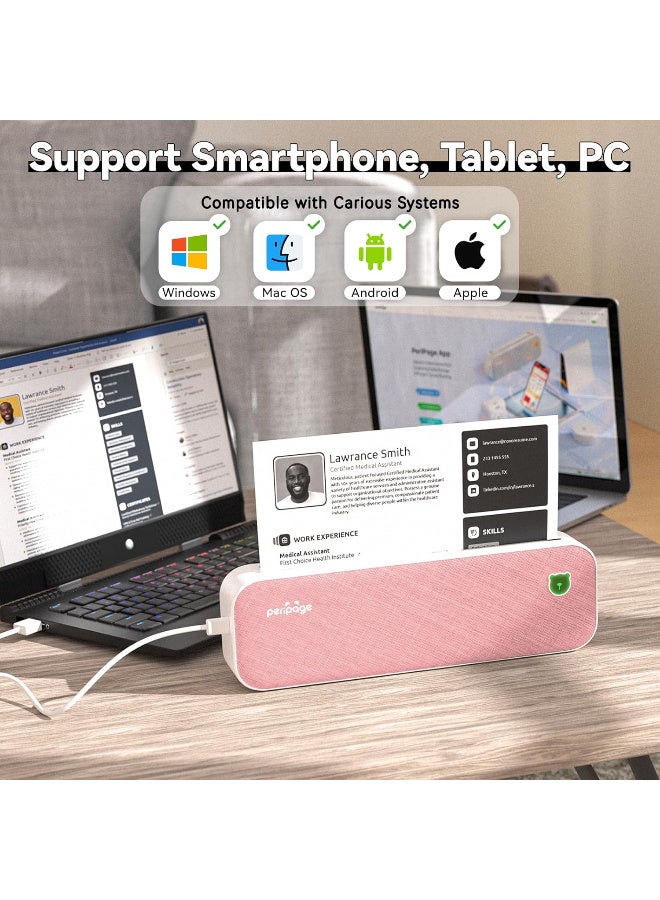 PeriPage A40,Mini Printer,Thermal Portable Printer,Supports 8.26"x11.69" US Letter, Wireless Inkless Bluetooth Mobile Travel Printer,Compatible with Android&iOS,Prints Docs, Tattoo Paper, Photos Pink Color - Image 3