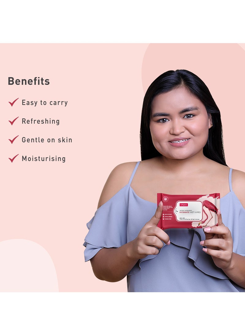 Sirona Natural Intimate Wipes, With Fruits & Aloe Vera Extracts, Protects Against Odour Dryness Itchiness Irritation, pH Balanced, For Daily Use - 1 x 10 Wipes