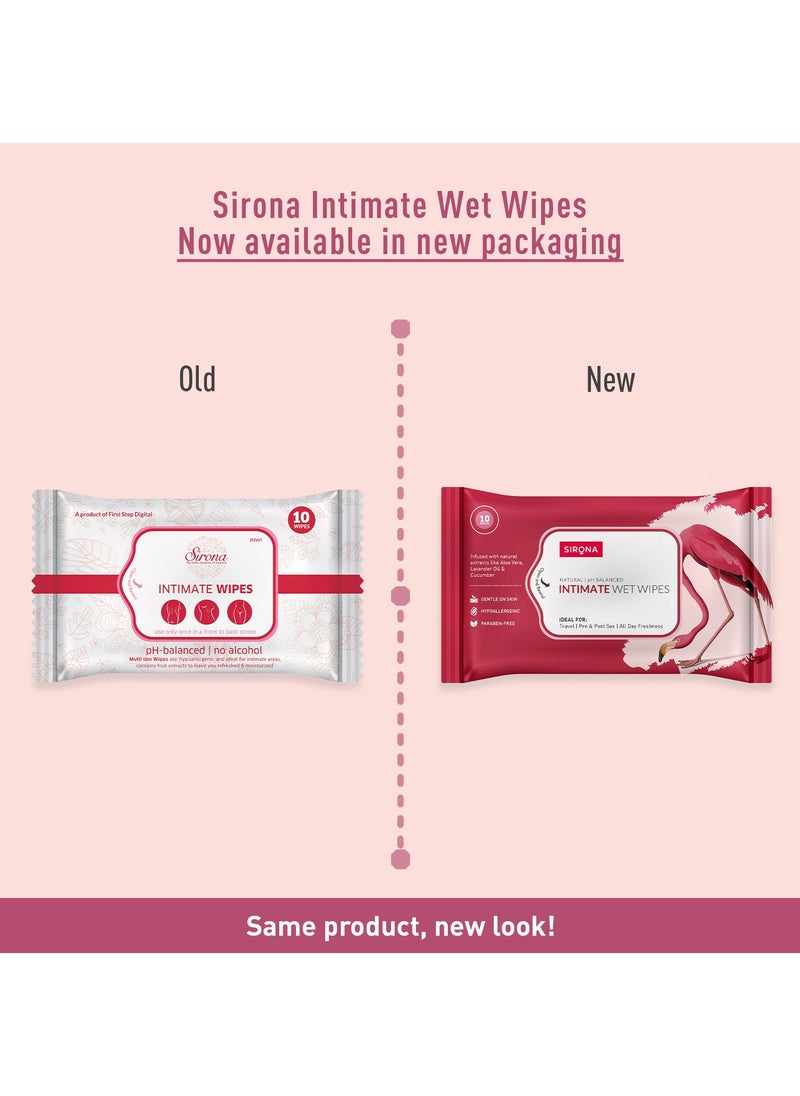Sirona Natural Intimate Wipes, With Fruits & Aloe Vera Extracts, Protects Against Odour Dryness Itchiness Irritation, pH Balanced, For Daily Use - 1 x 10 Wipes