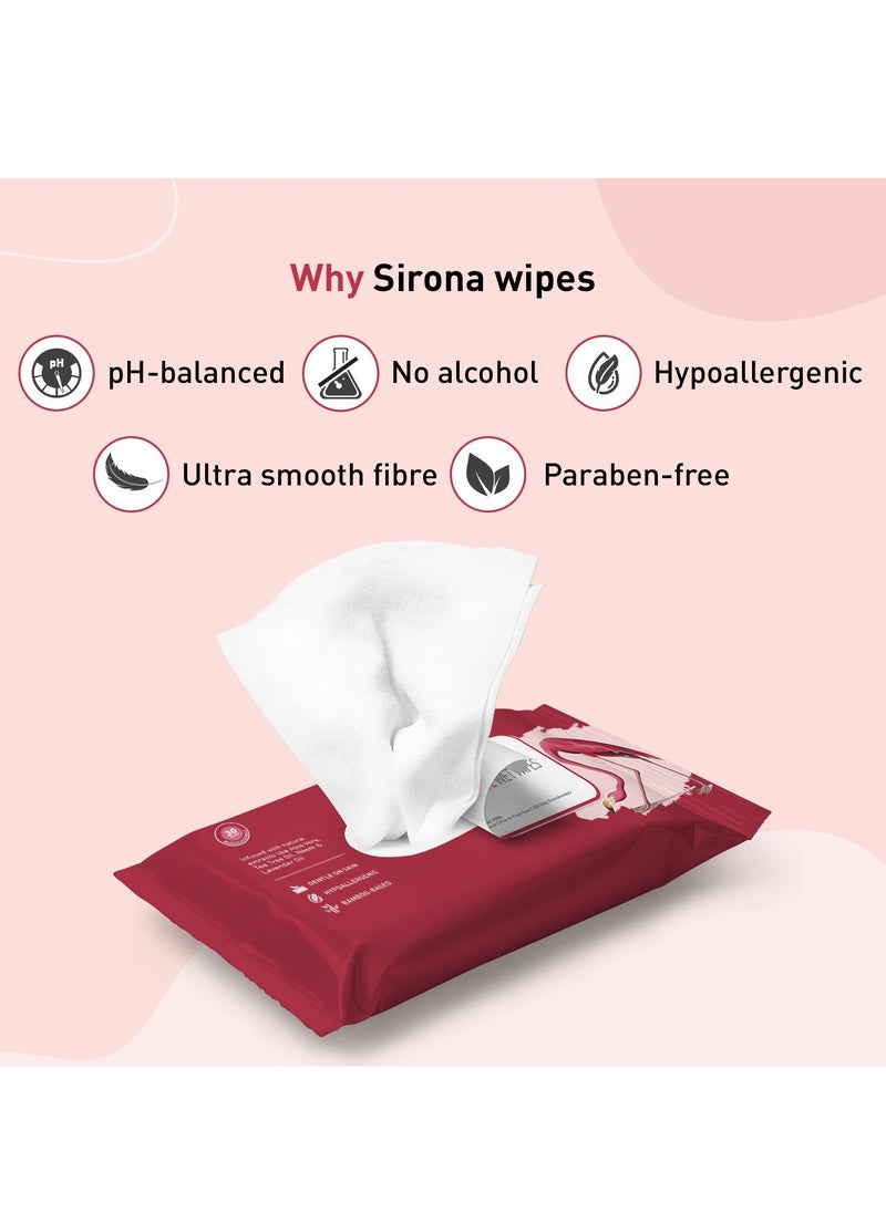 Sirona Natural Intimate Wipes, With Fruits & Aloe Vera Extracts, Protects Against Odour Dryness Itchiness Irritation, pH Balanced, For Daily Use - 1 x 10 Wipes