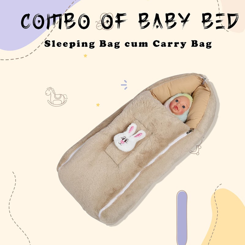 VOIDROP Velvet Camel Baby Carry Bed Infant Lounger Sleeping Bag 2 in 1 for New Born Babies (0-12 Months) Baby Fur Material Portable Travelling Bed for Baby in Large Size (Lx40 Bx37 HX10) - Image 3