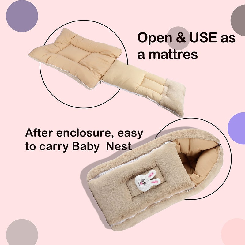 VOIDROP Velvet Camel Baby Carry Bed Infant Lounger Sleeping Bag 2 in 1 for New Born Babies (0-12 Months) Baby Fur Material Portable Travelling Bed for Baby in Large Size (Lx40 Bx37 HX10) - Image 5
