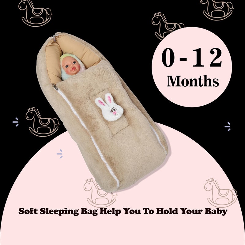 VOIDROP Velvet Camel Baby Carry Bed Infant Lounger Sleeping Bag 2 in 1 for New Born Babies (0-12 Months) Baby Fur Material Portable Travelling Bed for Baby in Large Size (Lx40 Bx37 HX10) - Image 4