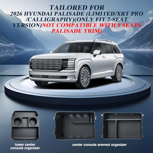 BIBIBO 3Packs for 2026 Hyundai Palisade Center Console Organizer 2026 Hyundai Palisade Calligraphy Console Armrest Tray & Lower Center Console Organizer 2026 Palisade Calligraphy Console Insert Tray - Image 3