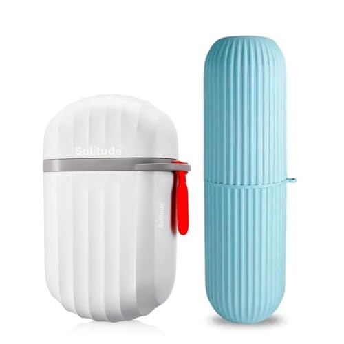 Solitude Travel Soap Case with Toothbrush Holder – Waterproof Leakproof Soap Dish with Handle, Portable Container for Bathroom, Camping, Hiking & Outdoor Travel (Blue, White) - Image 1