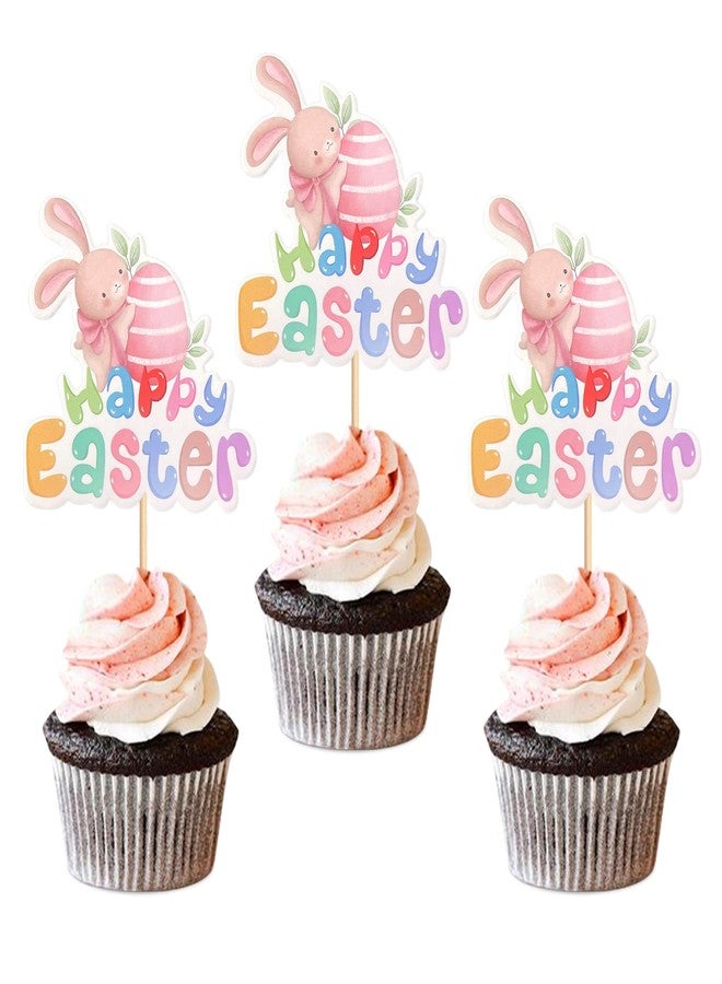 Ercadio 24Pcs Floral Easter Rabbit Bunny Ear Cupcake Toppers Rabbit Egg Happy Easter Cupcake Picks for Easter Day Spring Boys Girls Birthday Baby Shower Party Cake Cupcake Decors Supplies - Image 1