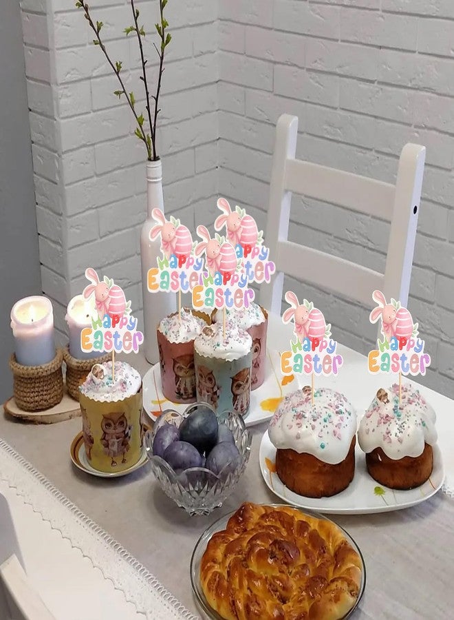 Ercadio 24Pcs Floral Easter Rabbit Bunny Ear Cupcake Toppers Rabbit Egg Happy Easter Cupcake Picks for Easter Day Spring Boys Girls Birthday Baby Shower Party Cake Cupcake Decors Supplies - Image 3