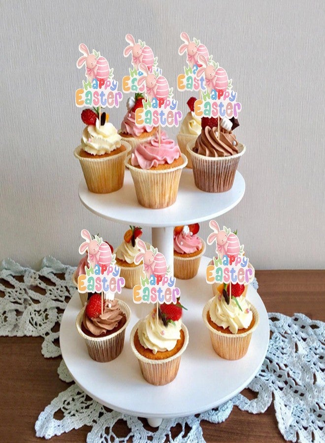 Ercadio 24Pcs Floral Easter Rabbit Bunny Ear Cupcake Toppers Rabbit Egg Happy Easter Cupcake Picks for Easter Day Spring Boys Girls Birthday Baby Shower Party Cake Cupcake Decors Supplies - Image 4
