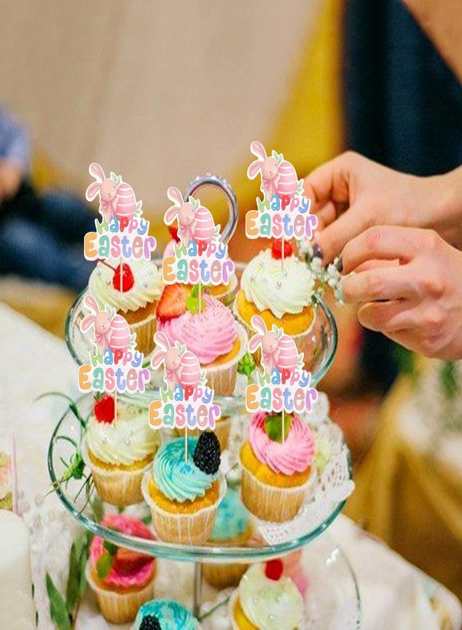 Ercadio 24Pcs Floral Easter Rabbit Bunny Ear Cupcake Toppers Rabbit Egg Happy Easter Cupcake Picks for Easter Day Spring Boys Girls Birthday Baby Shower Party Cake Cupcake Decors Supplies - Image 5