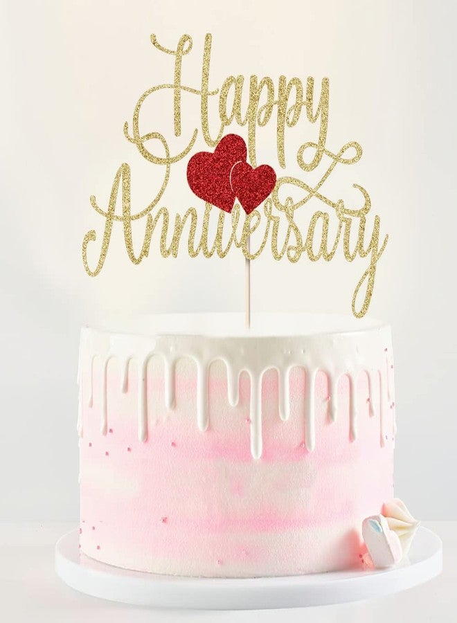 Kaoenla Happy Anniversary Cake Topper - Gold Glitter Happy Birthday Cake Topper, Company Anniversary Party Decoration, Wedding Wedding Anniversary Party Cake Decoration - Image 1