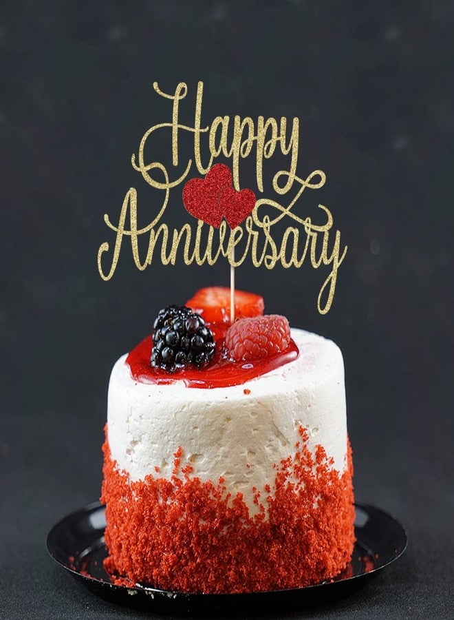 Kaoenla Happy Anniversary Cake Topper - Gold Glitter Happy Birthday Cake Topper, Company Anniversary Party Decoration, Wedding Wedding Anniversary Party Cake Decoration - Image 2