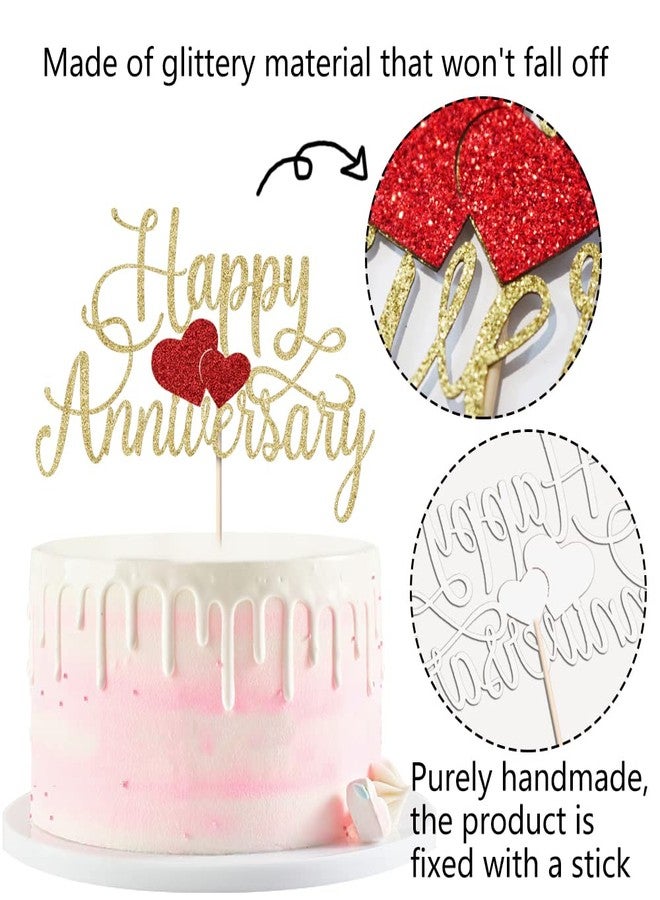 Kaoenla Happy Anniversary Cake Topper - Gold Glitter Happy Birthday Cake Topper, Company Anniversary Party Decoration, Wedding Wedding Anniversary Party Cake Decoration - Image 4