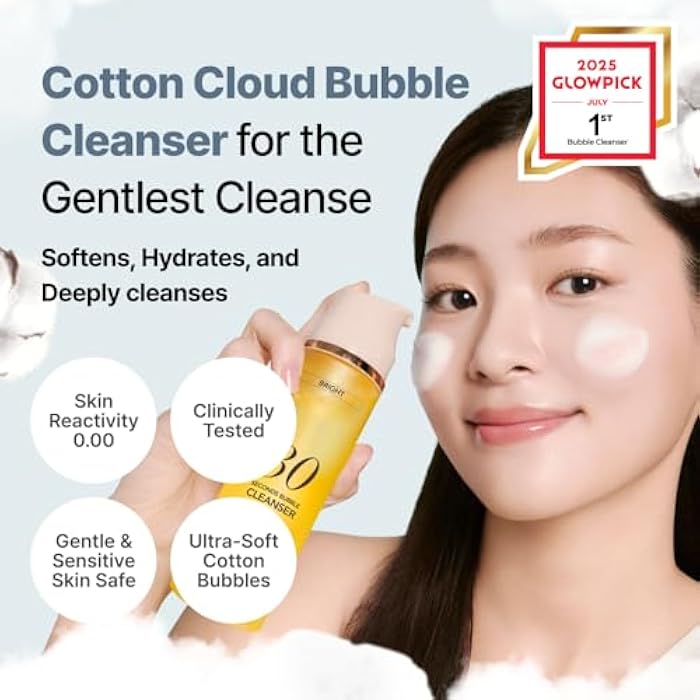 MENOKIN Cotton Cloud Bubble Cleanser [Bright] Vitamin C for Dull Skin & Dark Spots, Low pH for Sensitive Skin, Hydrating & Non-Stripping, Gentle Face Wash, Boost Radiance, Korean Skincare 5.07 fl. oz - Image 2