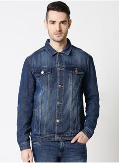 HIGH STAR Men Blue Solid Denim Jacket  - Image 1