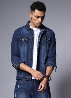 HIGH STAR Men Blue Solid Denim Jacket  - Image 4