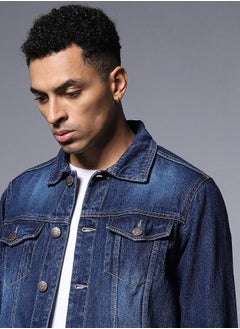 HIGH STAR Men Blue Solid Denim Jacket  - Image 3