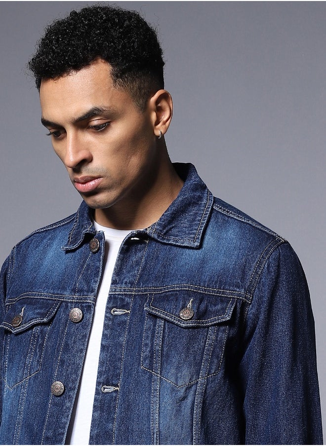 HIGH STAR - Men Blue Solid Denim Jacket - Image 1