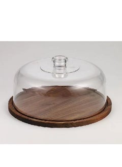 Generic Plastic Wooden Cake Saver with Transparent Cover 29X29X13 CM 