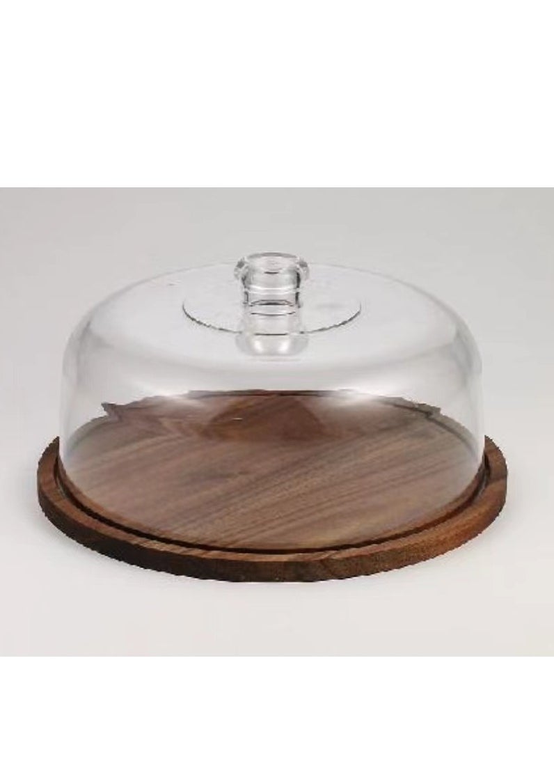 Generic Plastic Wooden Cake Saver with Transparent Cover 29X29X13 CM 