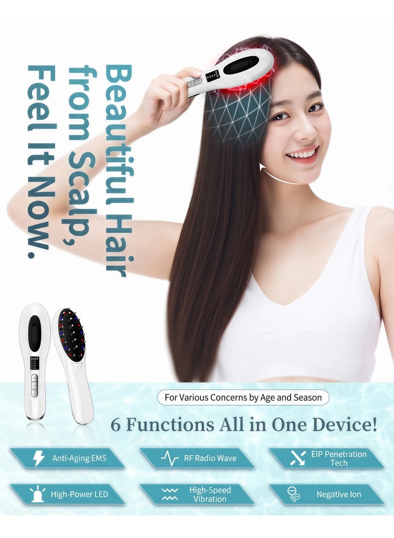 Kingone 6-in-1 Electric Massage Comb with EMS RF EP, 3D Vibration, 2-Color LED Negative Ion, Vibration Red Light Therapy, Hair Oil Applicator and Scalp Scrubber, Portable for Home and Travel Use, Ideal for Women’s Hair Care - Image 2