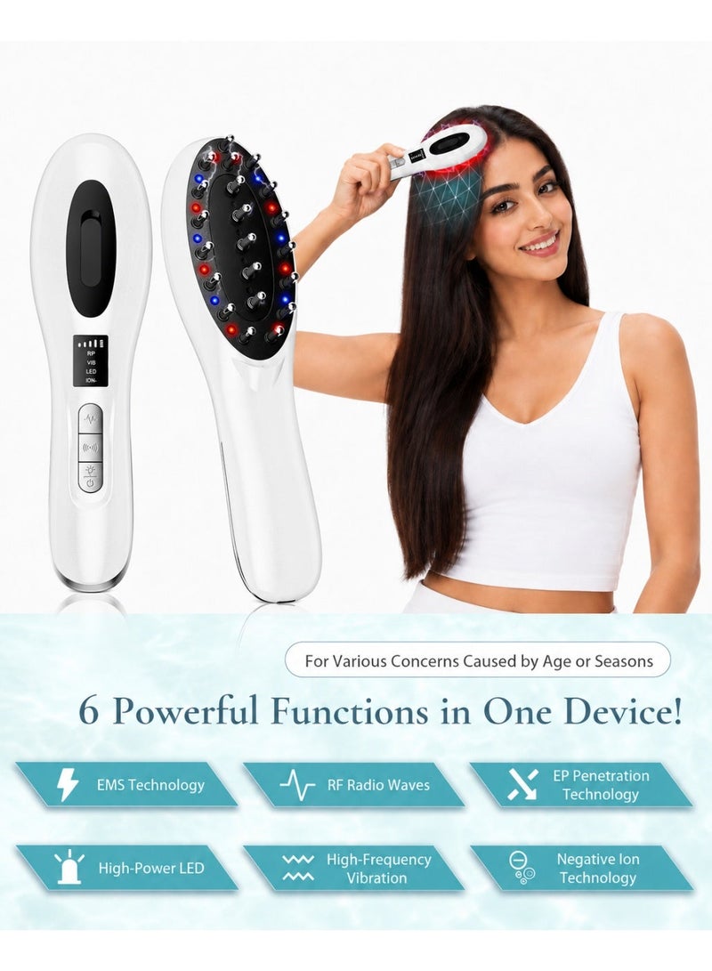 Kingone 6-in-1 Electric Scalp Massage Comb with EMS, RF and EP, Red and Blue LED Care, 9000 VPM Vibration, 8ml Serum Applicator and Negative Ion Care - Image 1