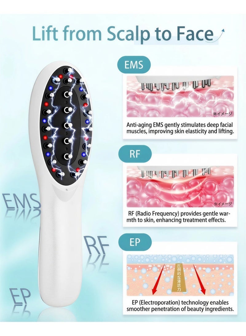 Kingone 6-in-1 Electric Scalp Massage Comb with EMS, RF and EP, Red and Blue LED Care, 9000 VPM Vibration, 8ml Serum Applicator and Negative Ion Care - Image 2