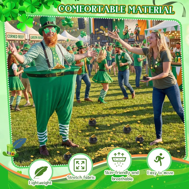 Skicuff 1 Set St. Patrick's Day Yard Game for Adults, Giant Leprechaun Granny Pants Set with Hat Beard Gold Coins Cauldron, Funny Irish Party Games for Family Outdoor Lawn (Upgraded Style) - Image 4