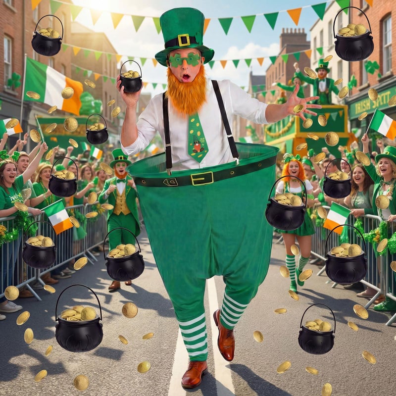 Skicuff 1 Set St. Patrick's Day Yard Game for Adults, Giant Leprechaun Granny Pants Set with Hat Beard Gold Coins Cauldron, Funny Irish Party Games for Family Outdoor Lawn (Upgraded Style) - Image 1