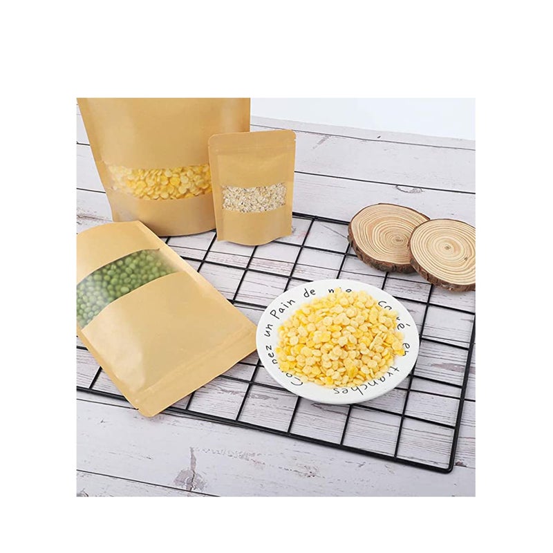 SOLARAE 100 Pcs 3.5 ×5.5 Inches Kraft Stand Up Pouches Bags with Resealable Lock Seal Zipper Transparent Window, All Purpose Storing Food Storage Stand Up Food Bags for Home or Business - Image 5