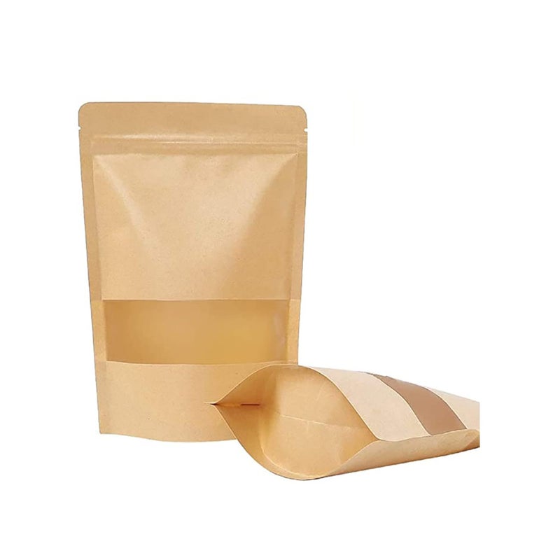 SOLARAE 100 Pcs 3.5 ×5.5 Inches Kraft Stand Up Pouches Bags with Resealable Lock Seal Zipper Transparent Window, All Purpose Storing Food Storage Stand Up Food Bags for Home or Business - Image 1