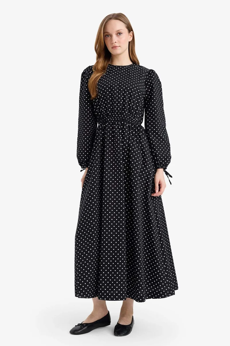 Defacto  100% Cotton Printed Poplin Long Sleeve Dress for Women | Best Price UAE