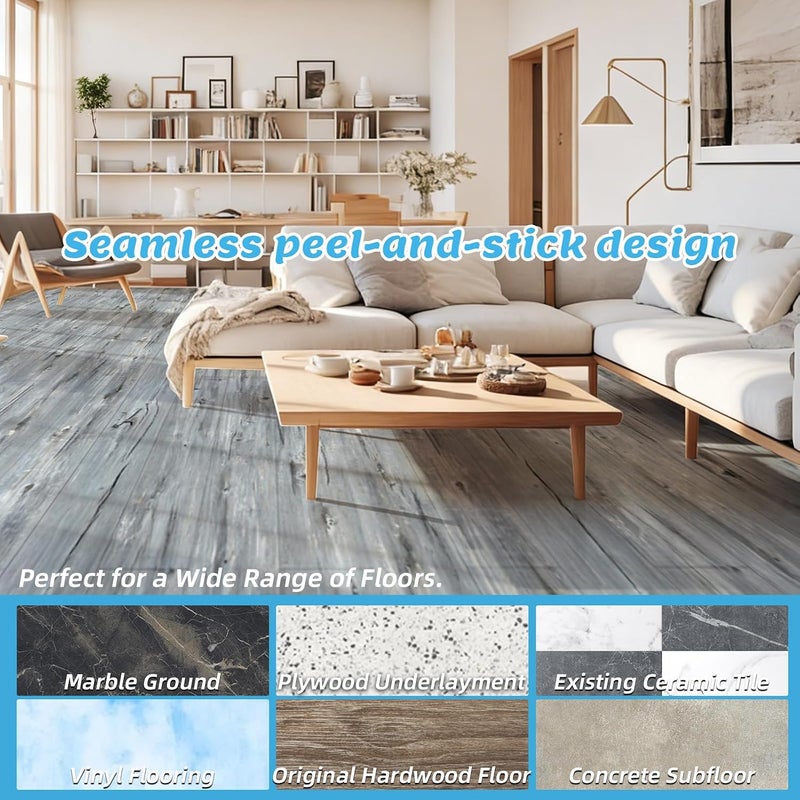 Art3d 15 Sq.ft Peel and Stick Floor Tiles, 10Pcs Luxury Vinyl Plank Flooring Wood Look, Adhesive and Waterproof Tile Sticker for Bedroom, Living Room, Kitchen, Dust Grey - Image 3