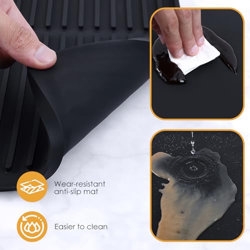 WUDIALIEN Silicone Coffee Mat with Raised Edges, 20'' X 12'', Bar Mat for Countertops, Fits Under Coffee Maker, Espresso Machine, Dish Drying Mat (BLACK) - Image 2