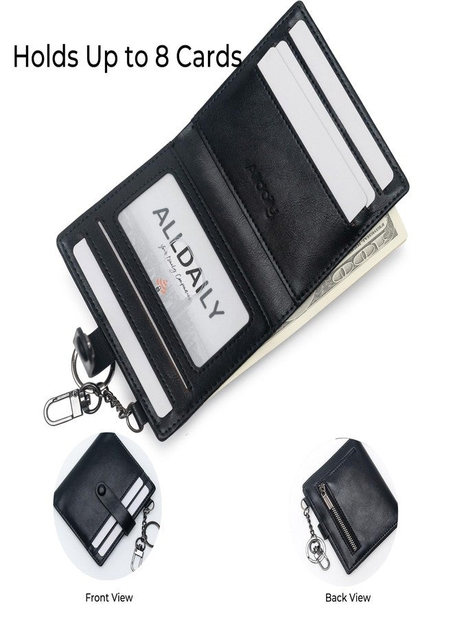 Alldaily محفظة مفاتيح رفيعة من Alldaily للنساء، حامل بطاقات ائتمان صغير ثنائي الطي مزود بتقنية حجب RFID (أسود) - Image 4