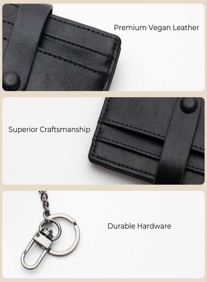 Alldaily محفظة مفاتيح رفيعة من Alldaily للنساء، حامل بطاقات ائتمان صغير ثنائي الطي مزود بتقنية حجب RFID (أسود) - Image 5