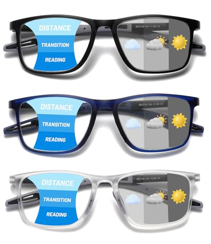 Hubeye Photochromic Progressive Reading Glasses for Men and Women Ultralight Flexible AntiBlue Light Readers Navy blueClearBlack20 - Image 1