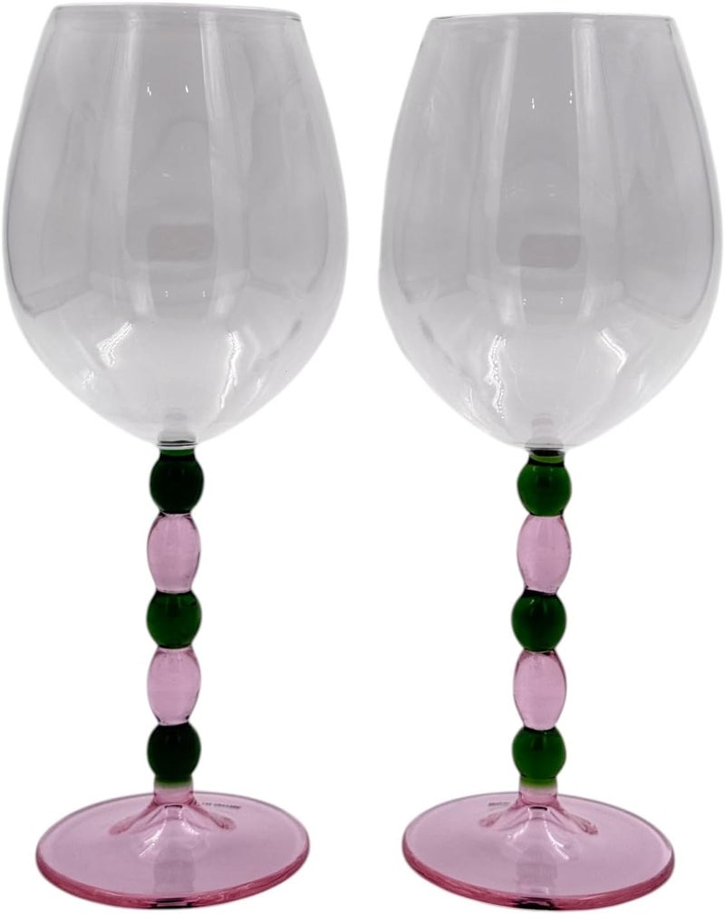 بي آند دي طقم كؤوس نبيذ زجاجية من B&D مع ساق زخرفية، 615 مل، تصميم وردي وأسود مزين بالخرز، طقم من قطعتين - Image 5