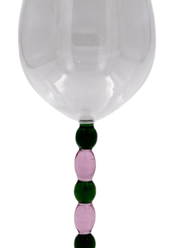 بي آند دي طقم كؤوس نبيذ زجاجية من B&D مع ساق زخرفية، 615 مل، تصميم وردي وأسود مزين بالخرز، طقم من قطعتين - Image 3